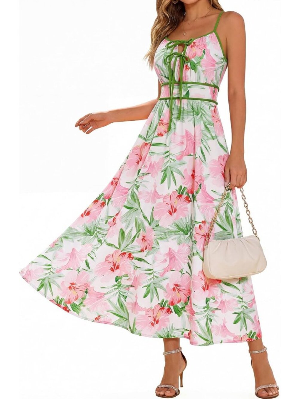 Women's Maxi Dress Pink Green Square Neck Sleeveless A Line Summer Soft Comfort